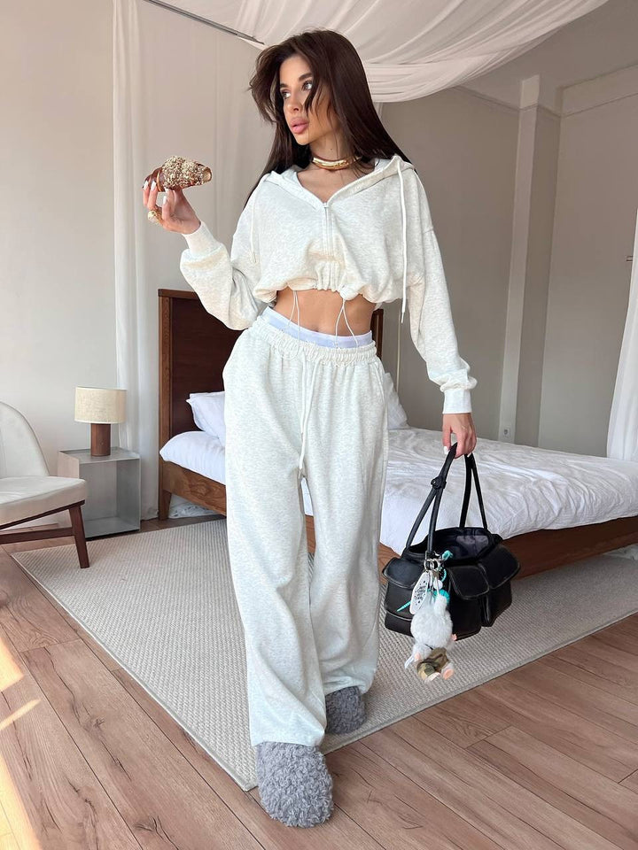 Damen cropped Hoodie und entspannte Sweatpants Set Drune