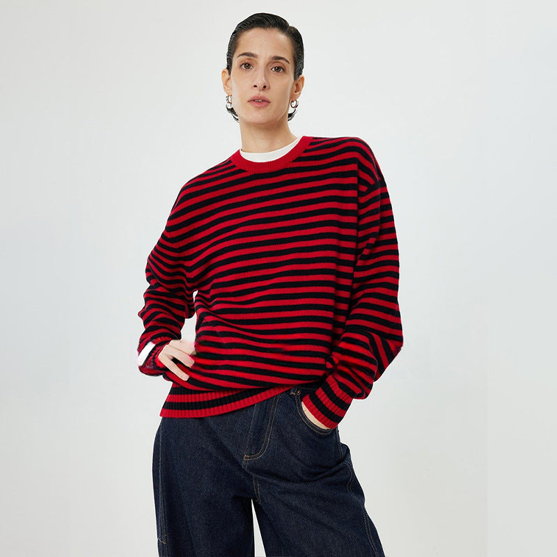 Damen Modischer Rollkragenpullover mit Streifenmuster Drune