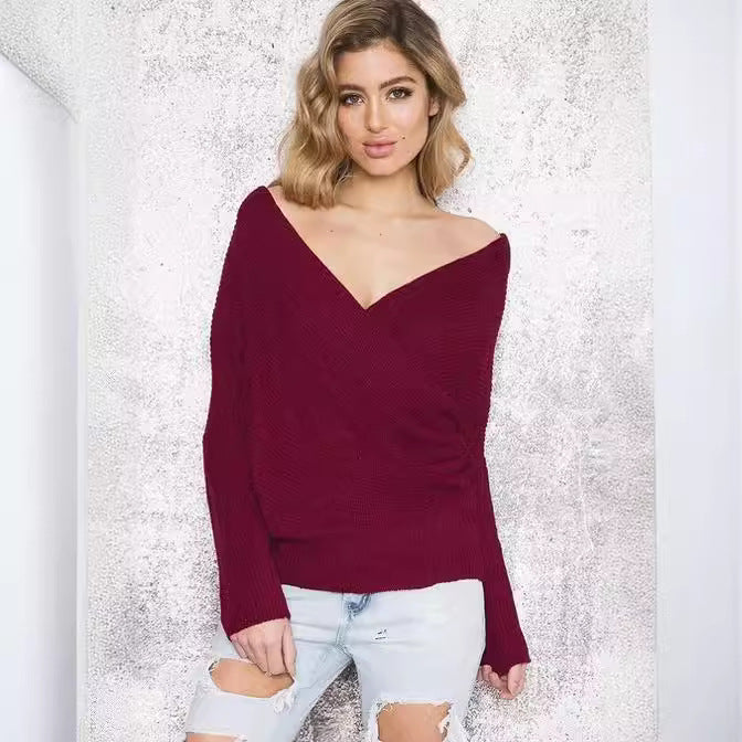 Damen Wickelpullover mit offenem Schulterdesign und lässiger Silhouette Drune