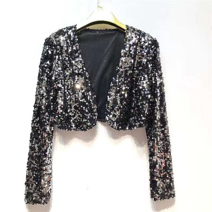 Damen Glitzernde Paillettenjacke mit langem Arm und offenem Schnitt Drune