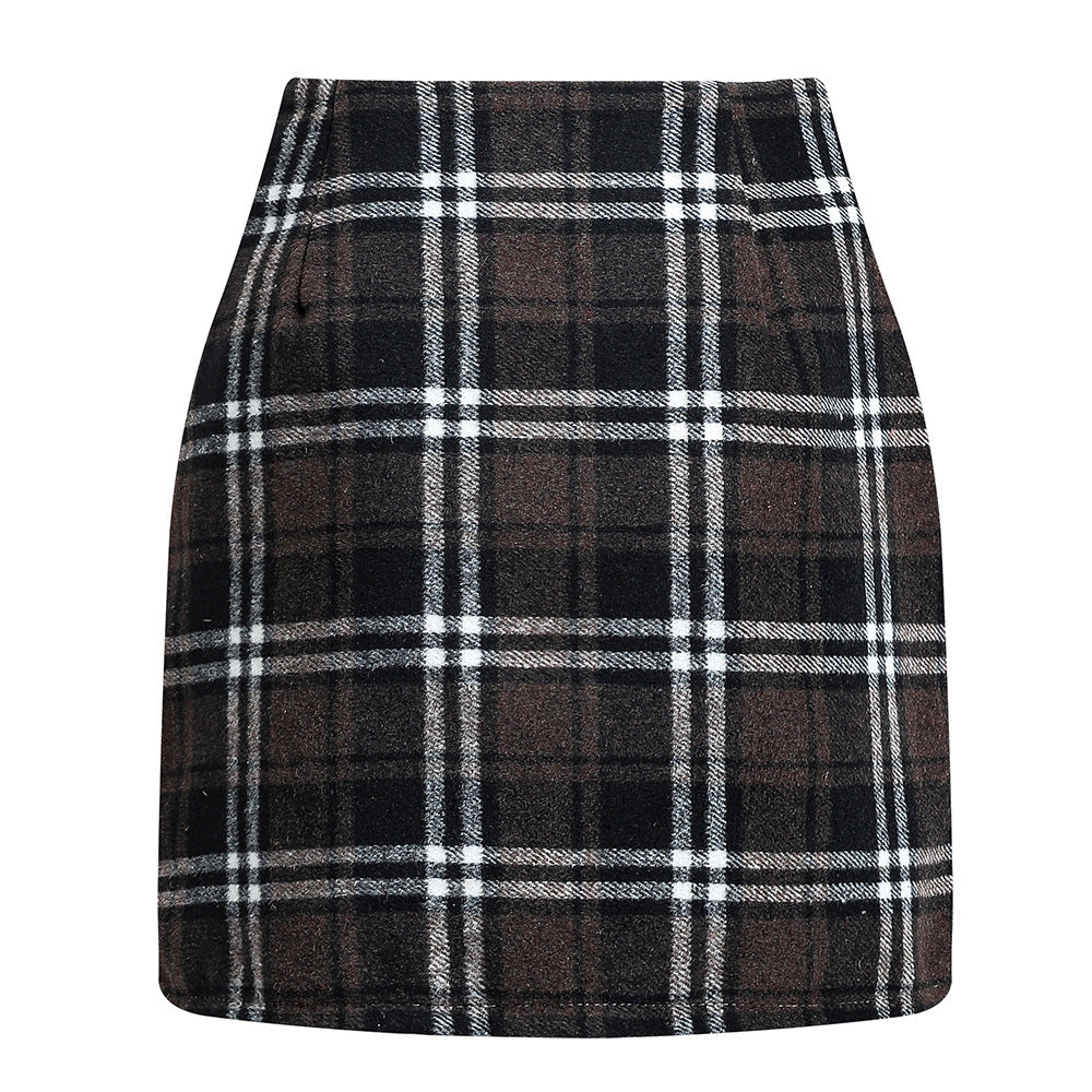 Damen Karierter Minirock mit hohem Bund und seitlichen Eingrifftaschen Drune