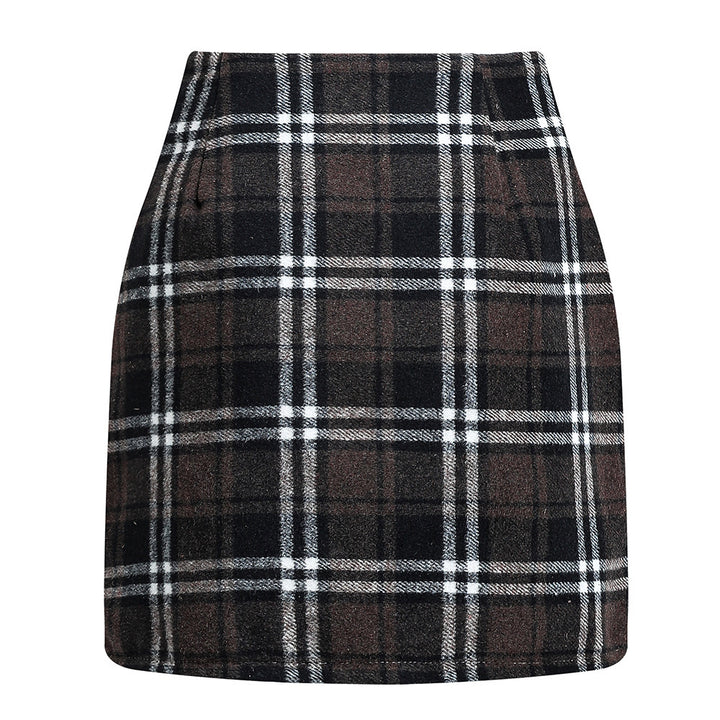 Damen Karierter Minirock mit hohem Bund und seitlichen Eingrifftaschen Drune