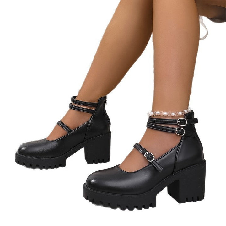 Damen Blockabsatz-Schnürschuhe mit modischem Riemendesign und rutschfester Sohle Drune