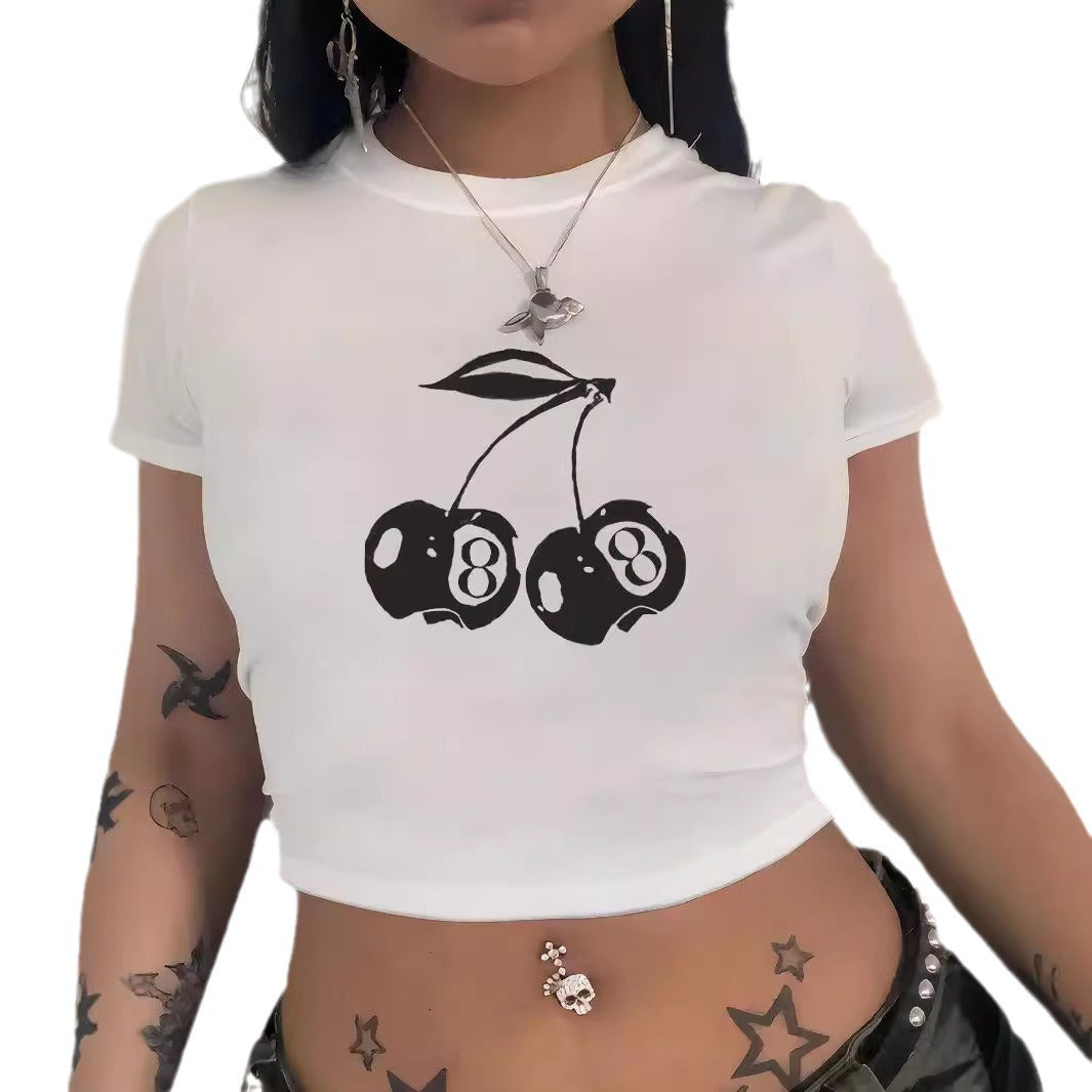 Damen Crop-T-Shirt mit kreativem Telefon-Design Drune