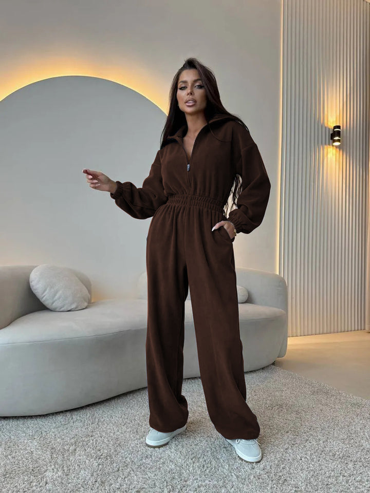 Damen Sportlicher Jumpsuit mit High-Waist Bund und verdecktem Reißverschluss Drune