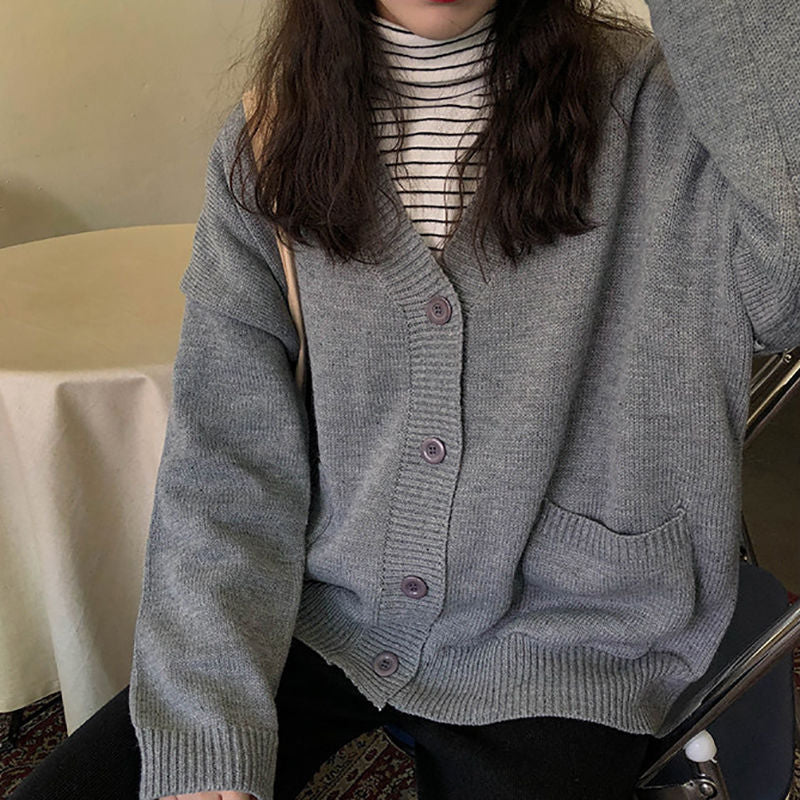 Damen lässiger Strickcardigan mit dekorativen Knopfdetails und oversized Passform Drune