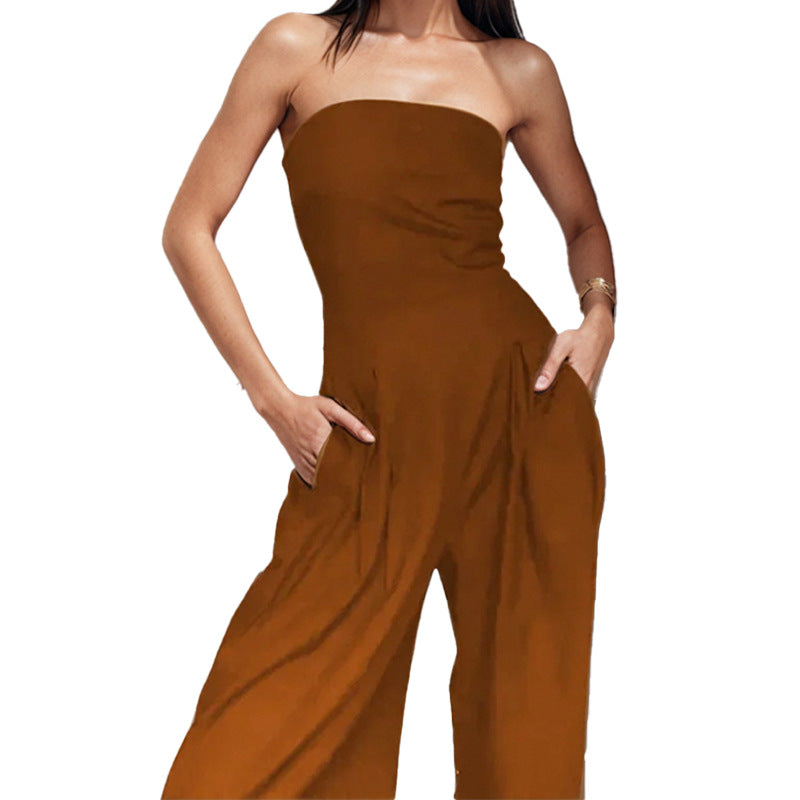 Damen Hochwertiger Jumpsuit mit schulterfreiem Design und weitem Bein Drune