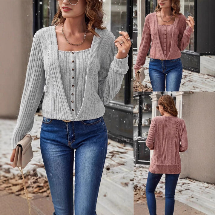 Damen lässiges Strickoberteil mit raffinierten Knopfdetails Drune