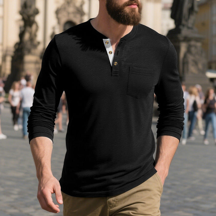 Herren Langarmshirt mit Knopfleiste und Brusttasche Drune