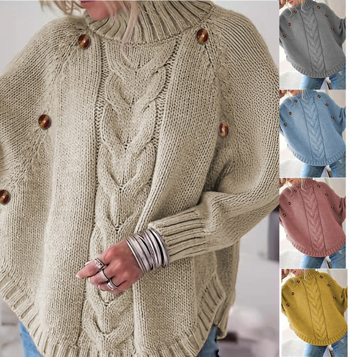 Damen Grober Strickpullover mit modernem Zopfdesign und praktischen Knöpfen Drune