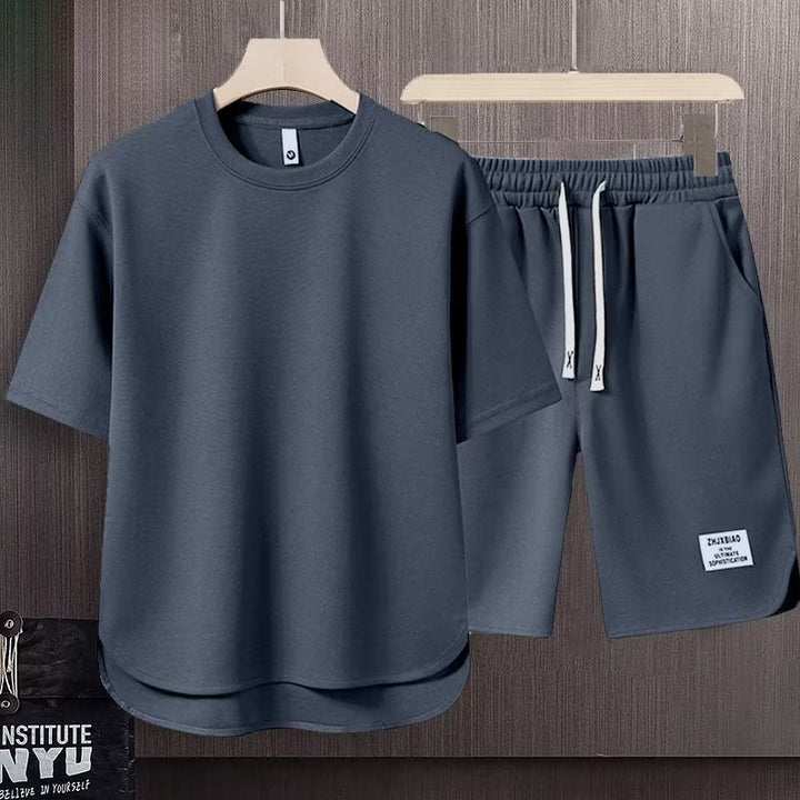 Unisex lässiges Set aus T-Shirt und Shorts mit seitlichen Taschen und elastischem Bund Drune