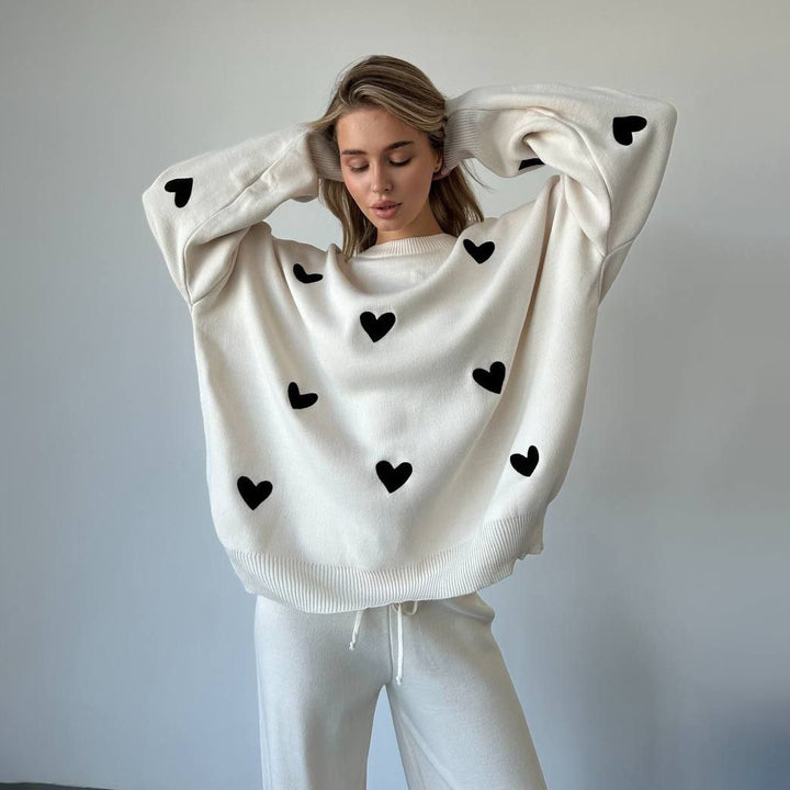 Damen Oversized Pullover mit Herzmotiv Drune