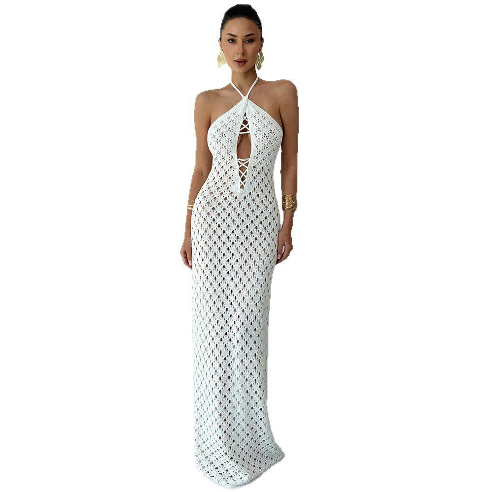 Damen Häkel-Maxikleid mit tiefer Ausschnitt Drune