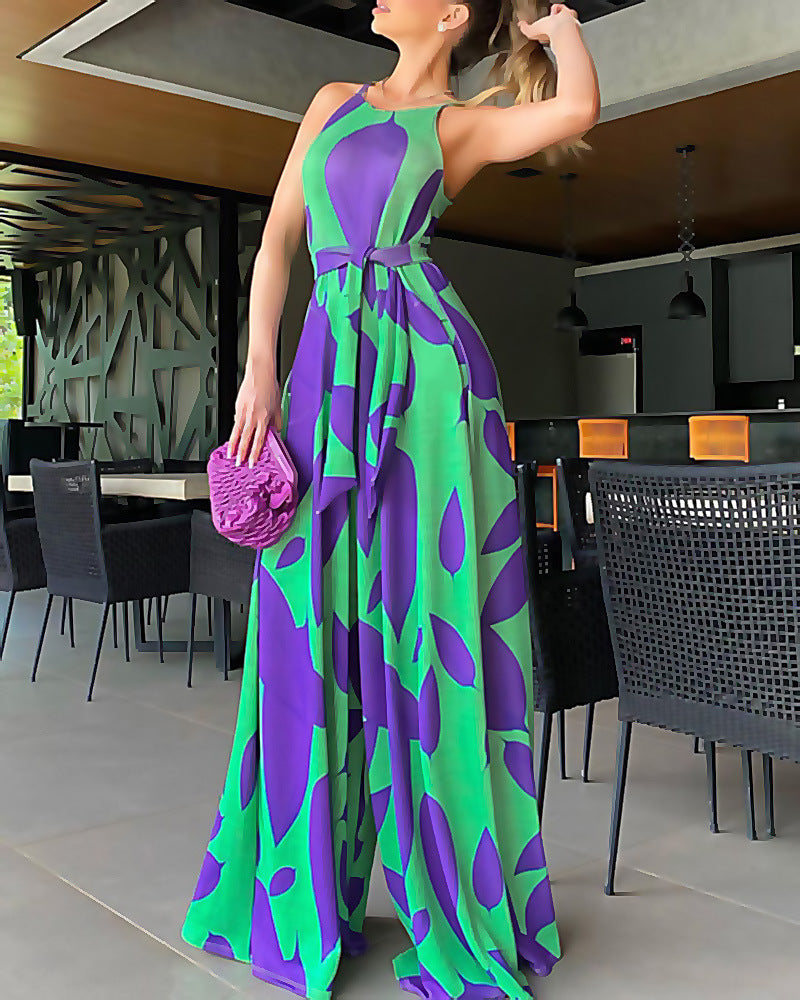 Damen Maxikleid mit floralem Muster und Taillengürtel Drune