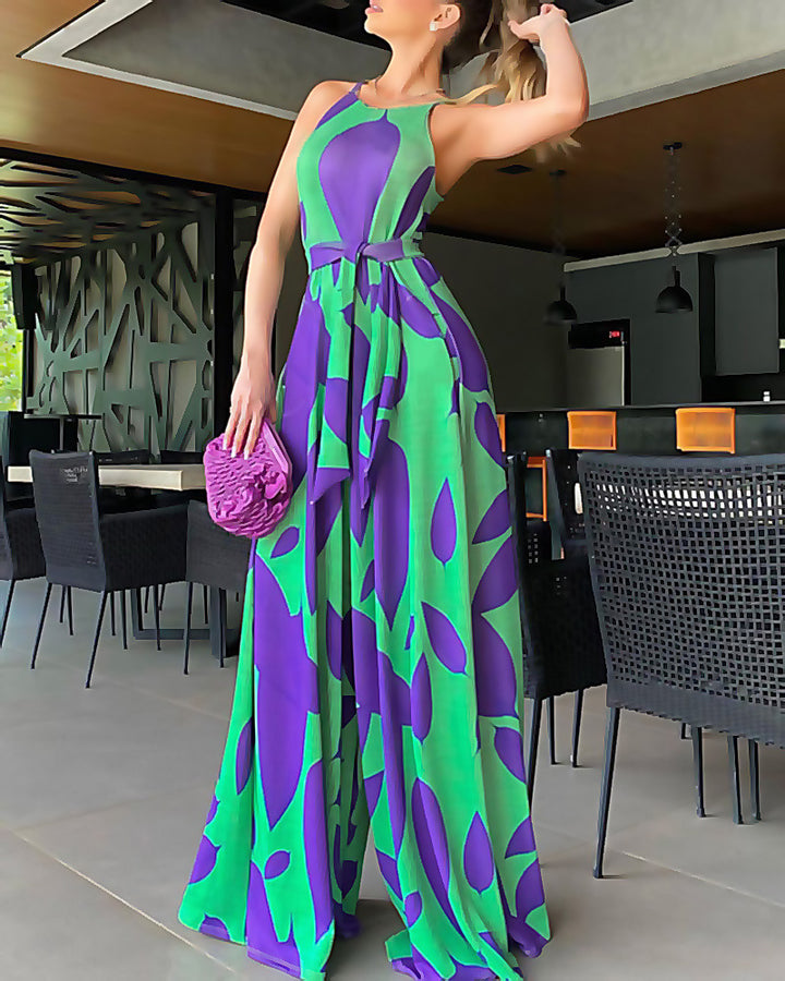 Damen Maxikleid mit floralem Muster und Taillengürtel Drune
