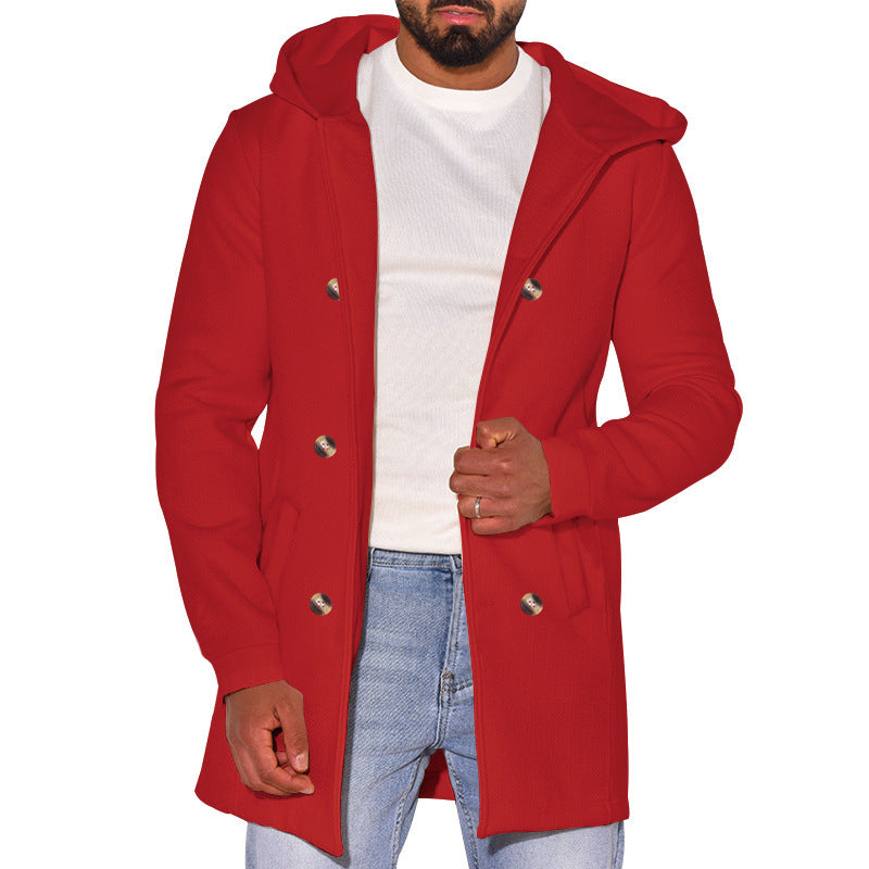 Herren modische Jacke mit Kapuze und doppelter Knopfleiste Drune