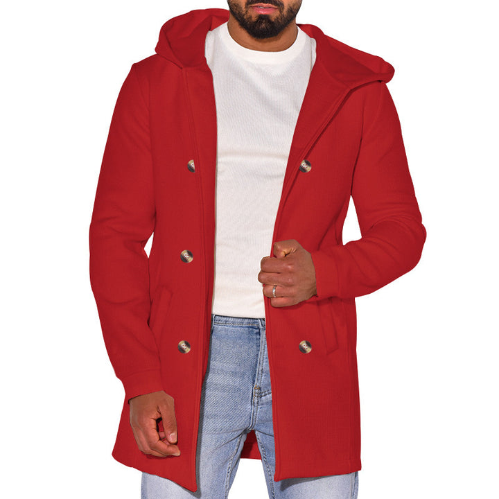 Herren modische Jacke mit Kapuze und doppelter Knopfleiste Drune