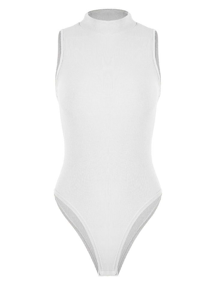 Damen Hochwertiger ärmelloser Body mit hohem Kragen und Ripp-Design Drune
