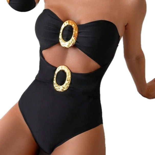 Damen Bandeau Badeanzug mit cut-out und dekorativem Schmuckelement Drune