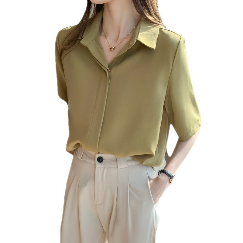 Damen Bluse mit modernem Kragen und kurzen Ärmeln Drune