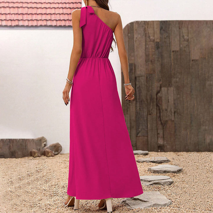 Damen Maxikleid mit asymmetrischem Ausschnitt und schickem Schlitz Drune