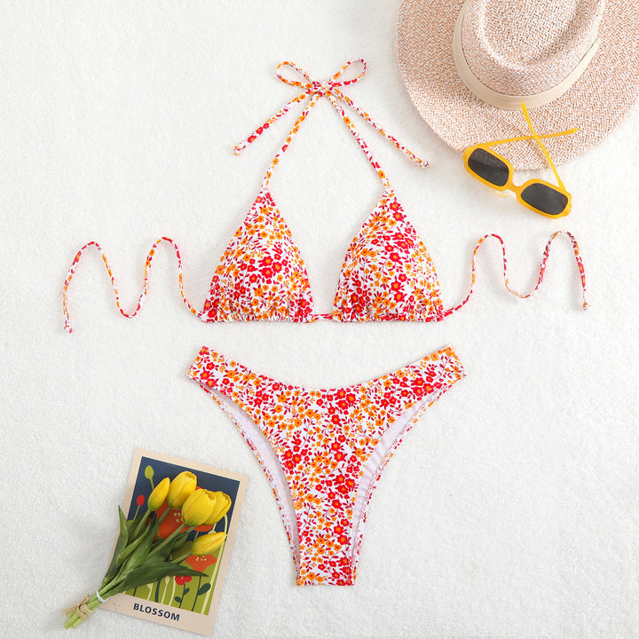 Damen Triangel-Bikini mit floralem Muster und verstellbaren Trägern Drune