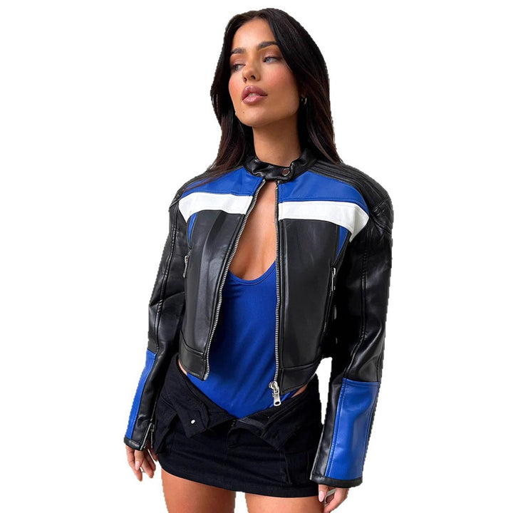 Damen sportive Bikerjacke mit kontrastierenden Farbblöcken Drune