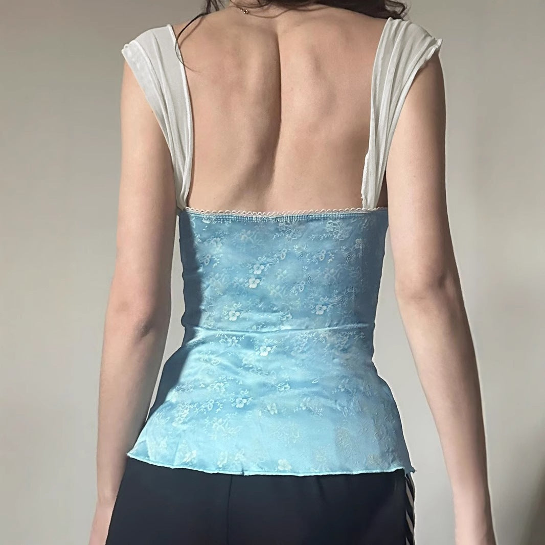 Damen Spaghetti-Trägertop mit floralen Akzenten und Rüschendetails Drune