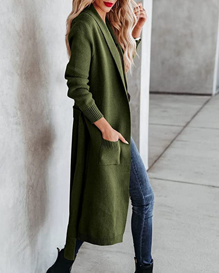 Damen Strickmantel mit Gürtel und praktischen Taschen Drune