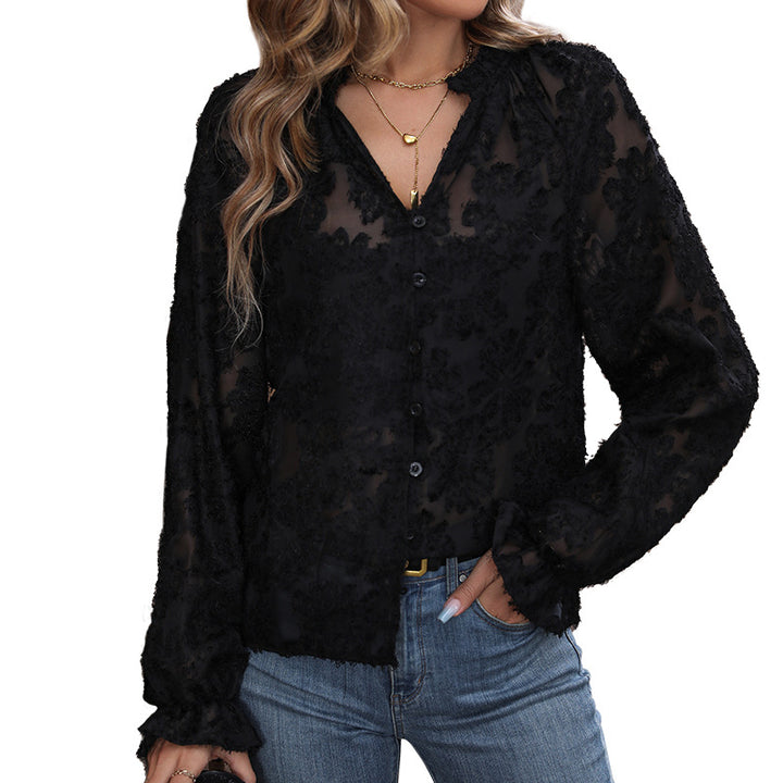 Damen Bluse mit floralen Spitzenapplikationen Drune