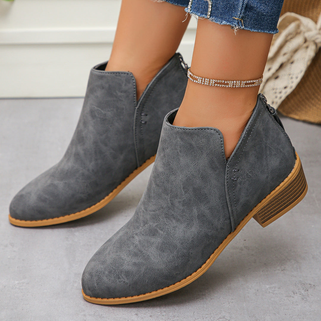 Damen nan kurze Stiefelette mit hinterem Reißverschluss niedrigem Blockabsatz und seitlichem V-Schnitt Drune