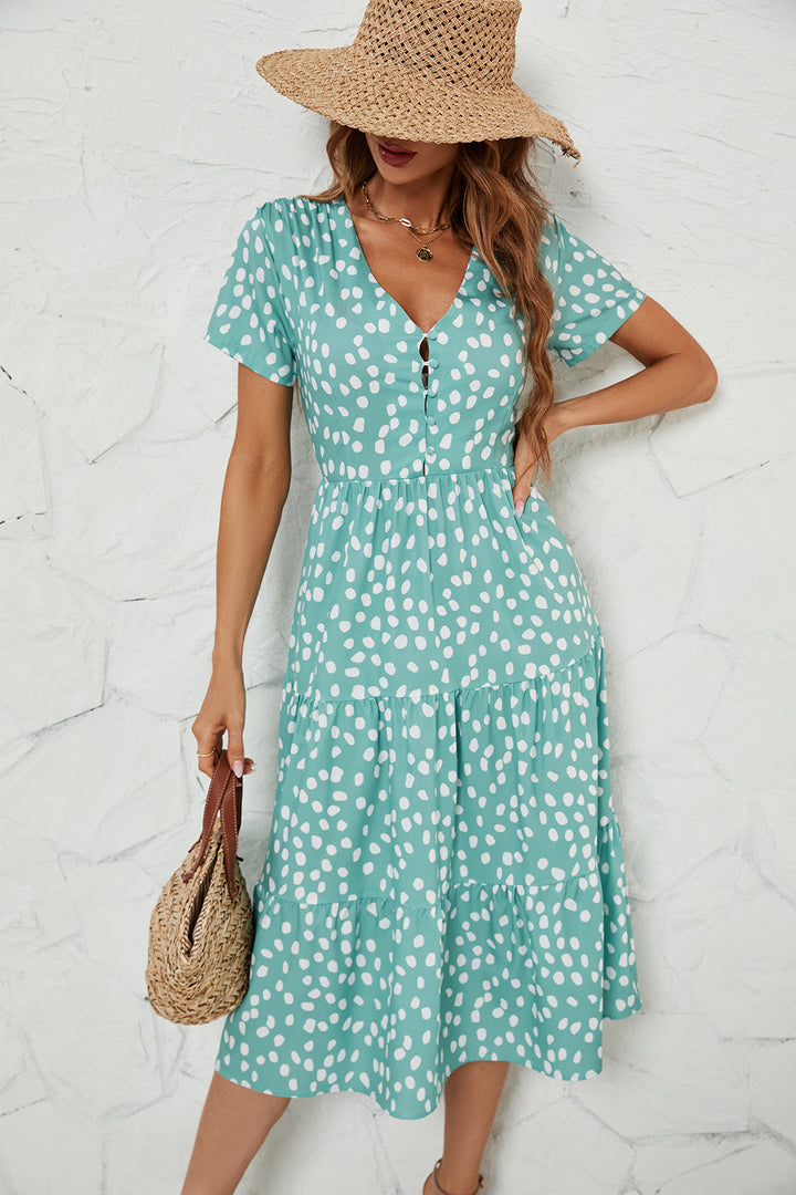 Damen Midi-Kleid mit Flügelärmeln und Knopfleiste Drune