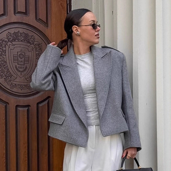 Damen Modische Oversized Jacke im eleganten Wollmix Drune