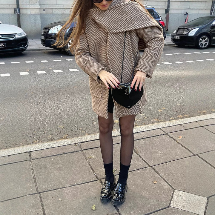 Damen modische Wolljacke mit Chevron-Muster und kuscheligem Schnitt Drune