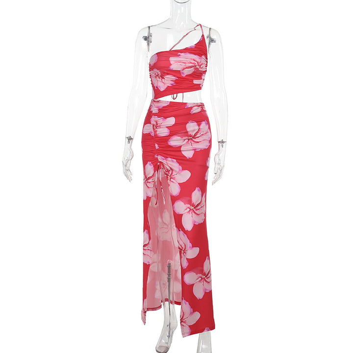 Damen Floral-Hochschnittkleid mit asymmetrischem Design und Rüschendetails Drune