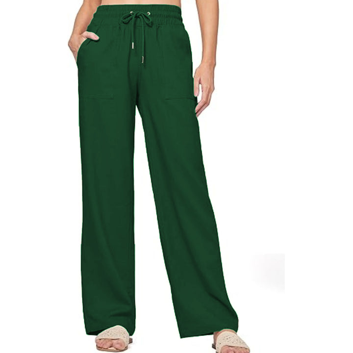 Damen nan weite Loungewear-Hose mit hohem Elastikbund Kordelzug Seitentaschen und legerer Palazzo-Passform Drune