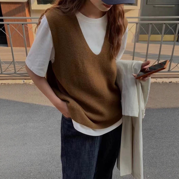 Damen modischer Pullover mit V-Ausschnitt und lockerem Schnitt Drune
