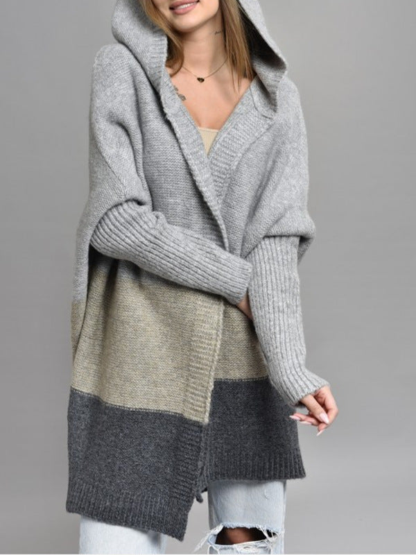 Damen Strickjacke mit Kapuze und blockfarbigem Design Drune