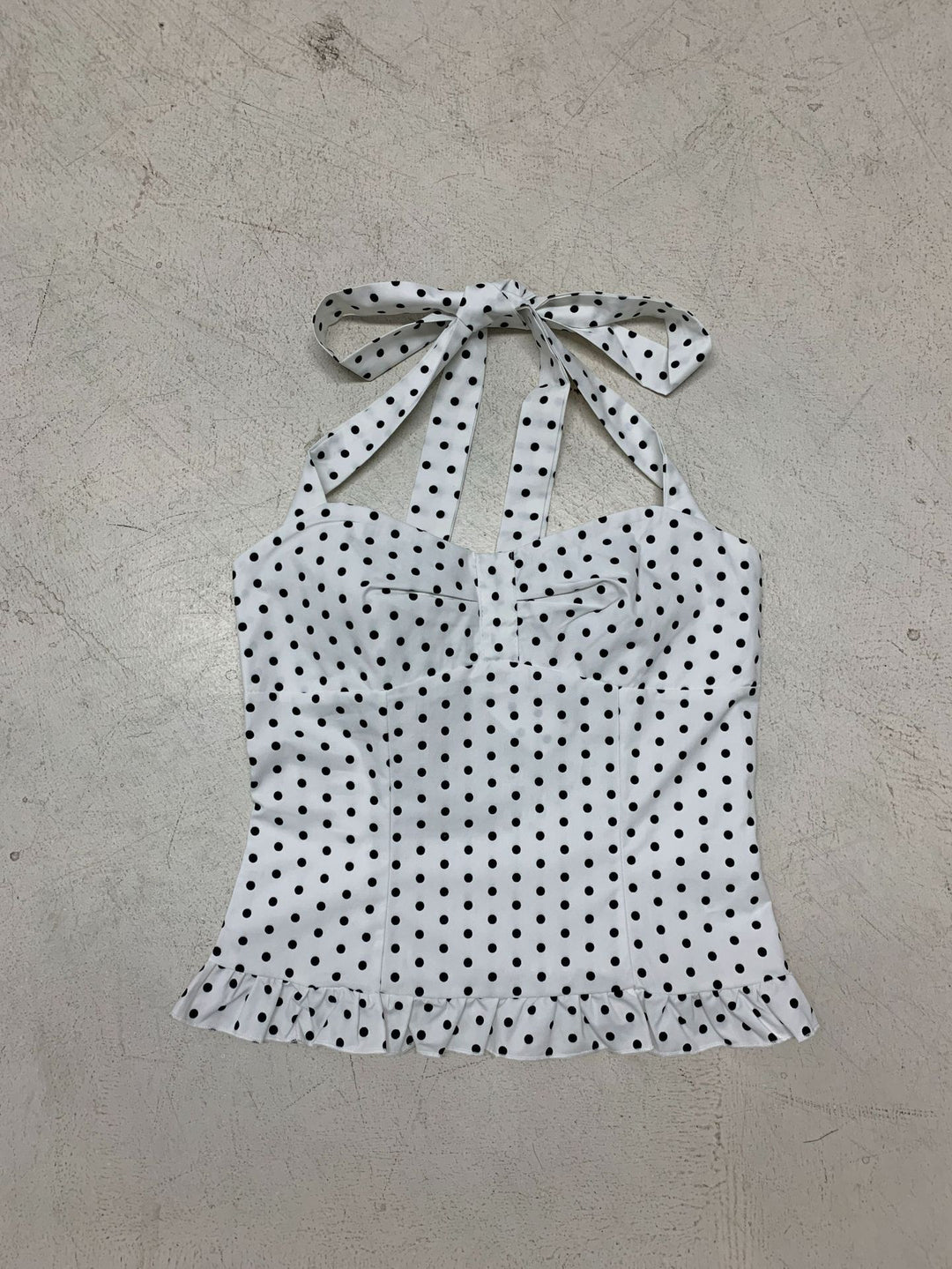 Damen Verspieltes Polka-Dots Oberteil mit schickem Rüschenabschluss Drune