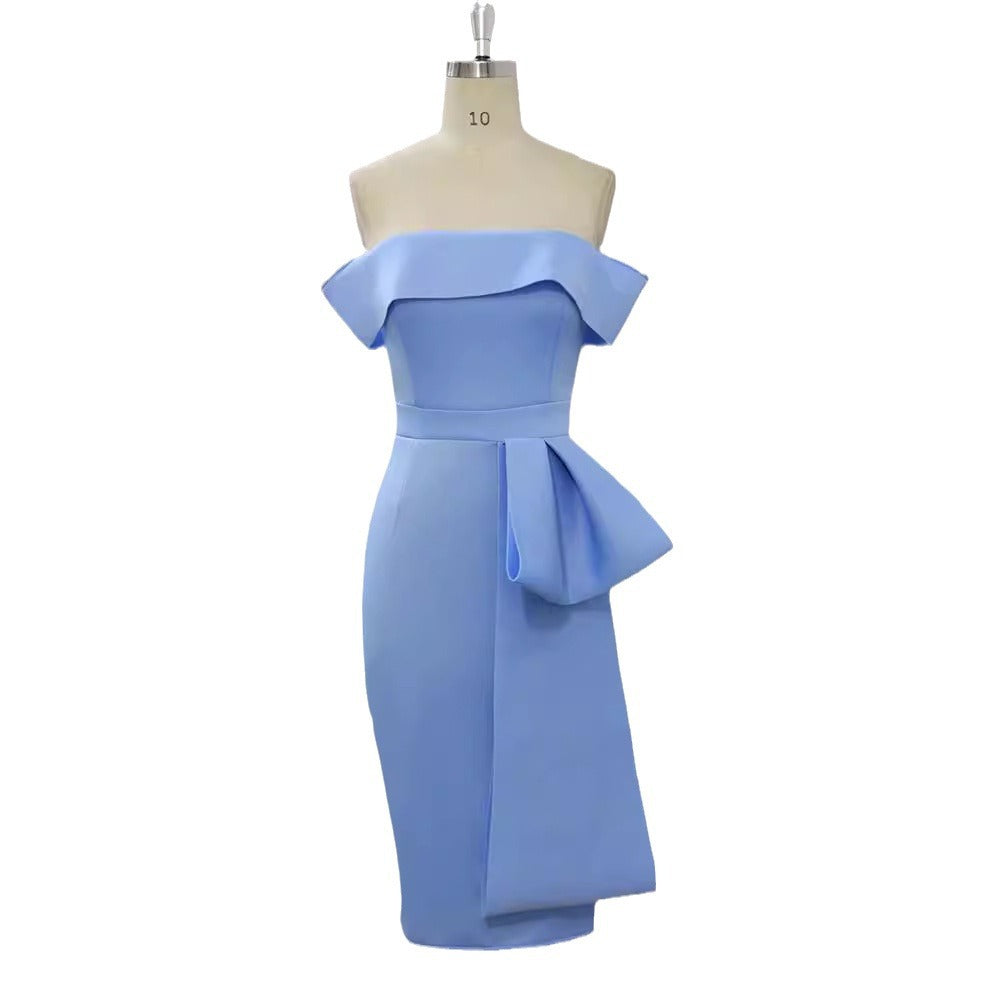 Damen Elegantes Off-Shoulder Kleid mit dekorativem Rüschensaum und asymmetrischem Detail Drune