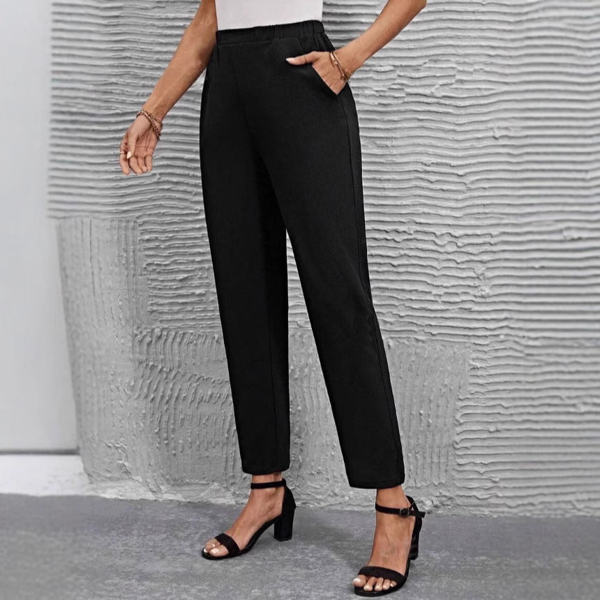 Damen nan hochgeschnittene konisch geschnittene Business-Hose mit elastischem Bund und seitlichen Eingrifftaschen Drune