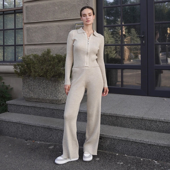 Damen Elegante Strick-Sweatanzug mit Reißverschluss Drune