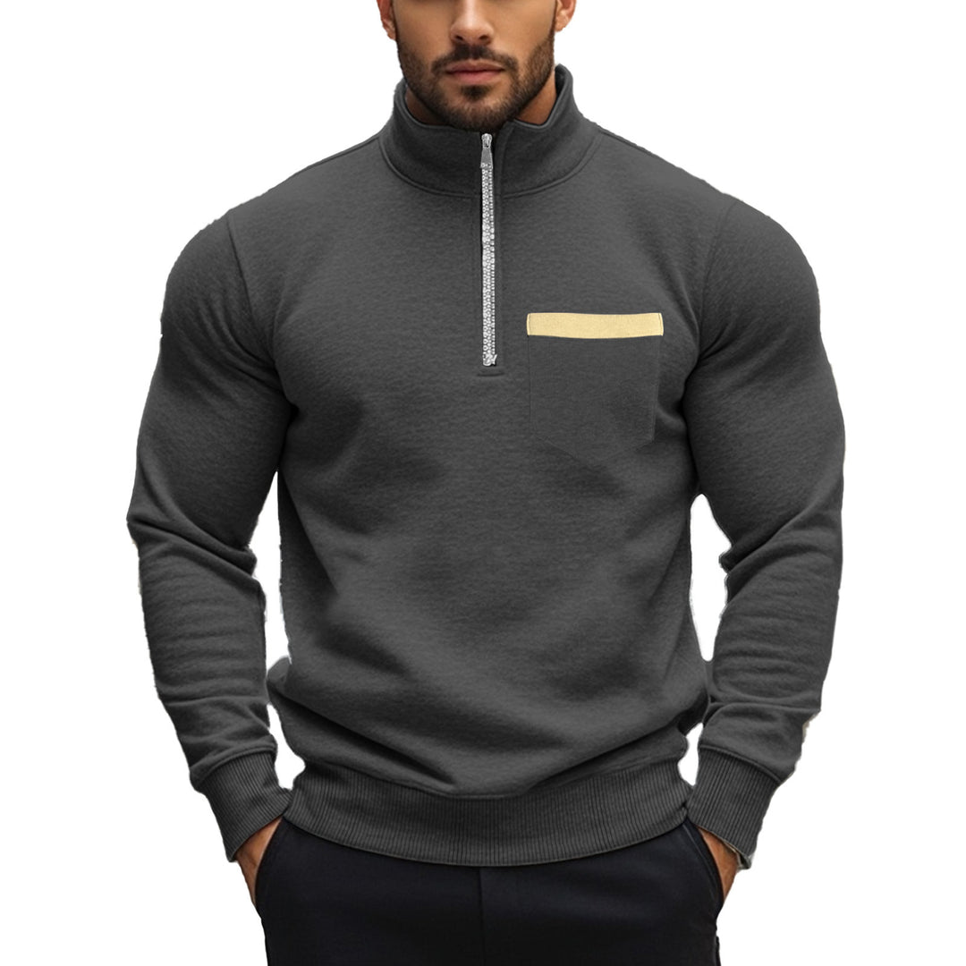 Herren nan angerauter Sweat-Halbzip mit kontrastiertem Innenkragen und elastischem Saum Drune