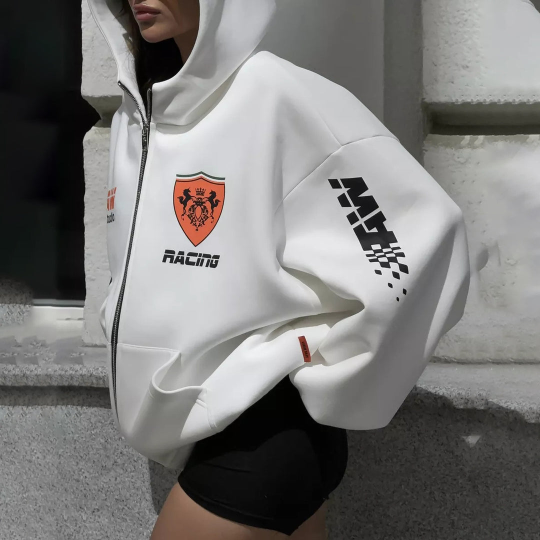 Damen oversized Kapuzenjacke mit grafischem Racing-Design Drune