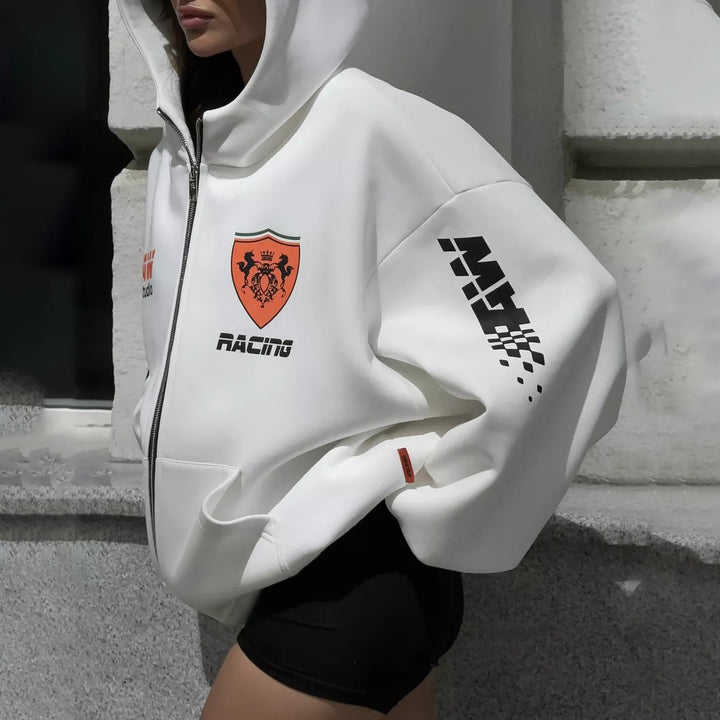 Damen oversized Kapuzenjacke mit grafischem Racing-Design Drune