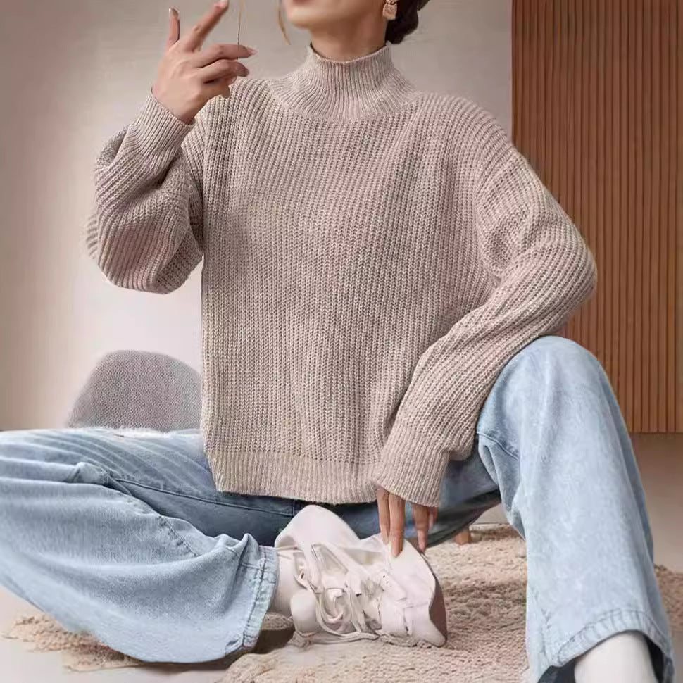 Damen Grobstrickpullover mit hohem Kragen und lässigem Schnitt Drune