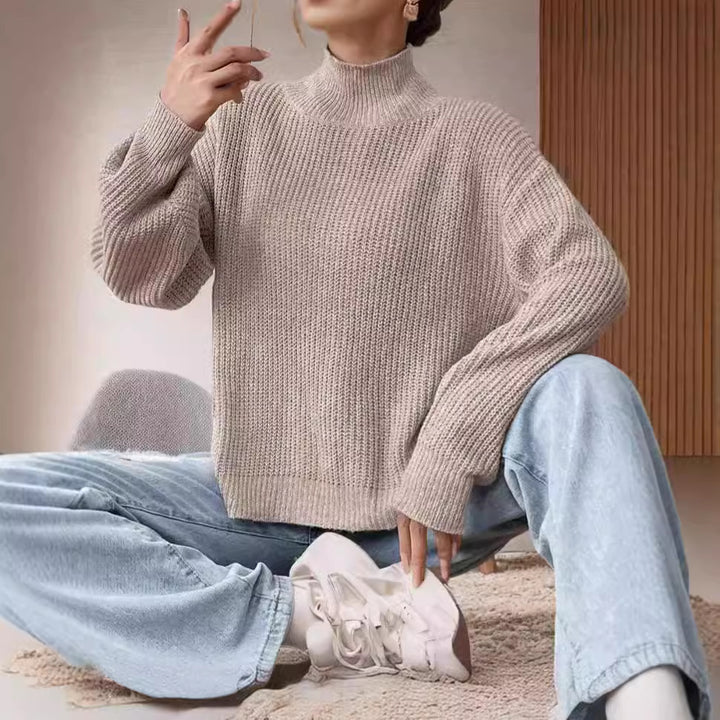 Damen Grobstrickpullover mit hohem Kragen und lässigem Schnitt Drune