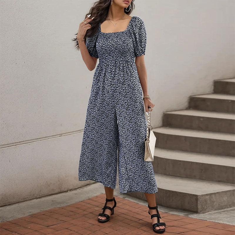 Damen Oversized Jumpsuit mit Puffärmeln und elastischem Taillenbund Drune