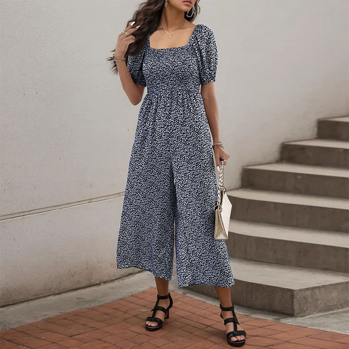 Damen Oversized Jumpsuit mit Puffärmeln und elastischem Taillenbund Drune