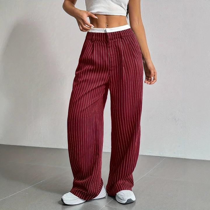 Damen Elegante Weite Hose mit Nadelstreifen und hohem Bund Drune